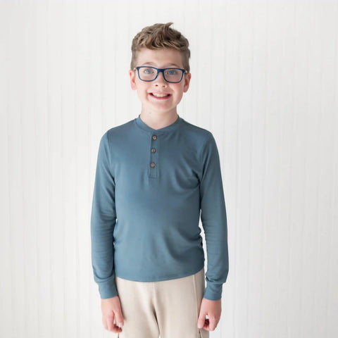 Long Sleeve Toddler Henley Tee in Atlantic