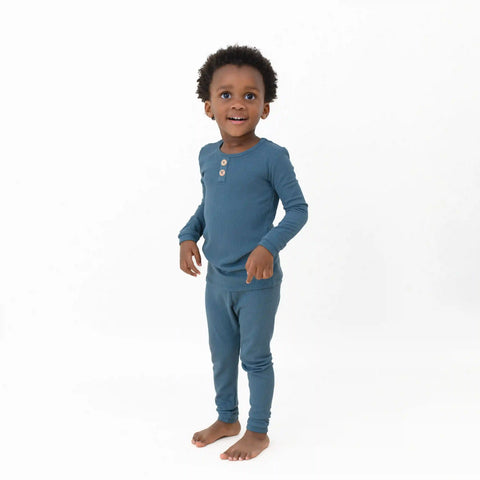 Ribbed Henley Set in Atlantic