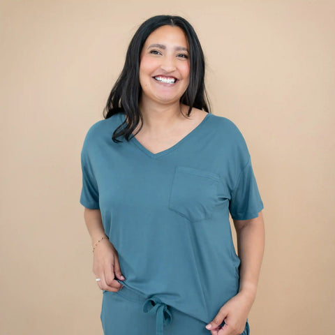 Women's Oversized V-Neck Tee in Atlantic