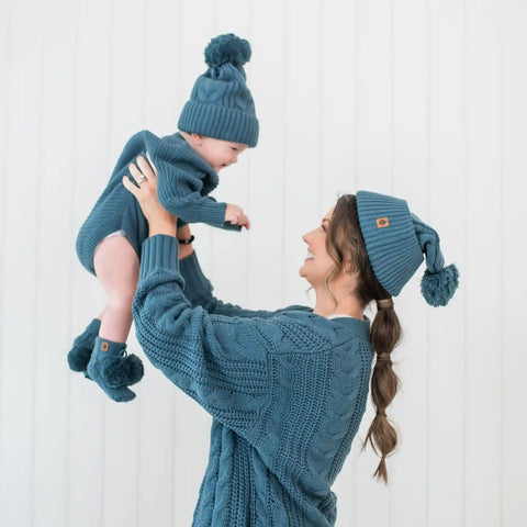 Chunky Cable Knit Beanie in Atlantic