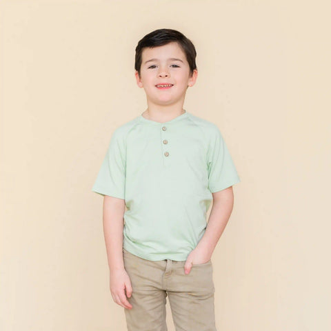 Short Sleeve Toddler Henley Tee in Basil