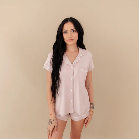 Women’s Short Sleeve Pajama Set in Blush with Cloud Trim