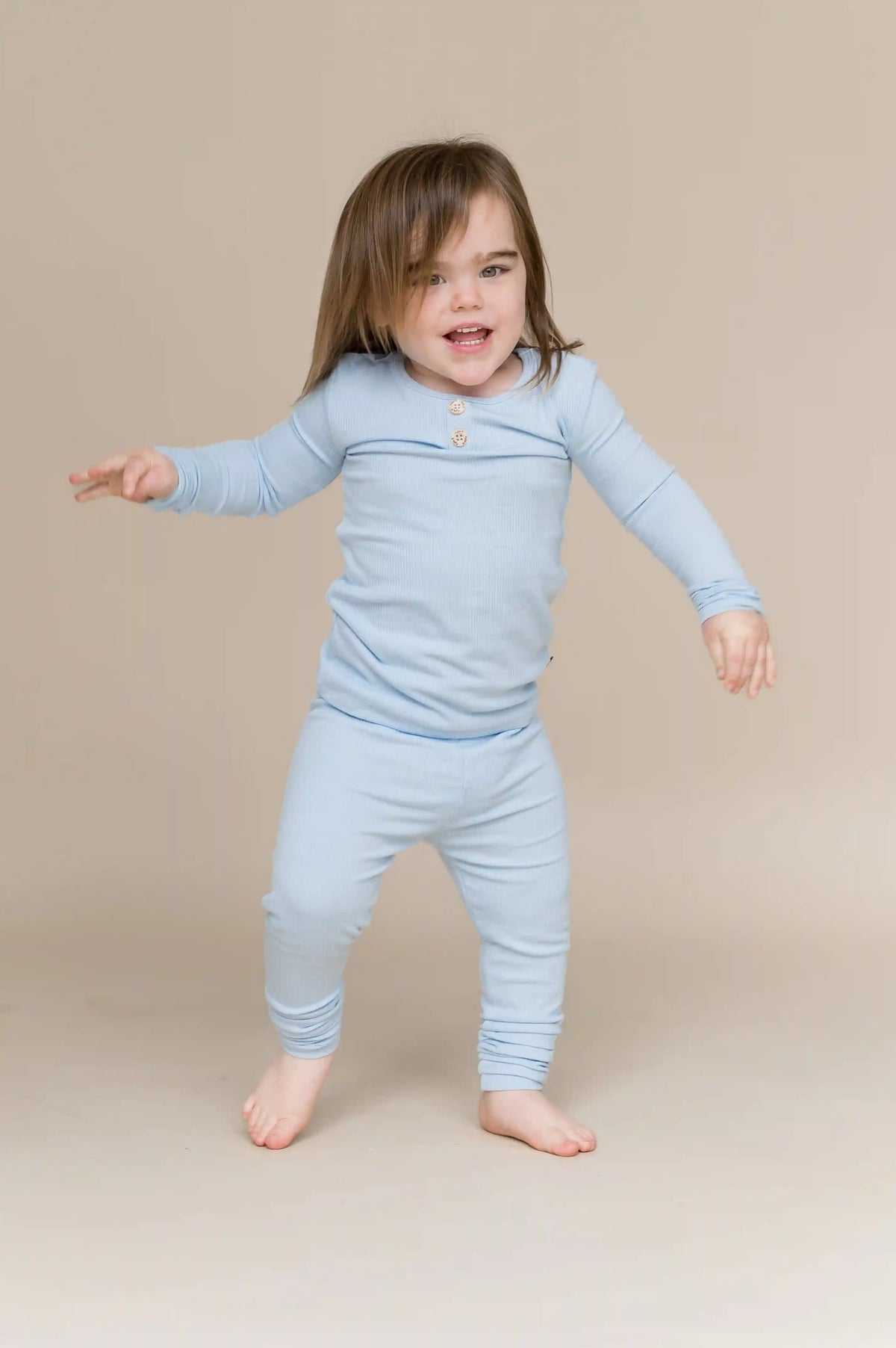 Ribbed Henley Set in Breeze