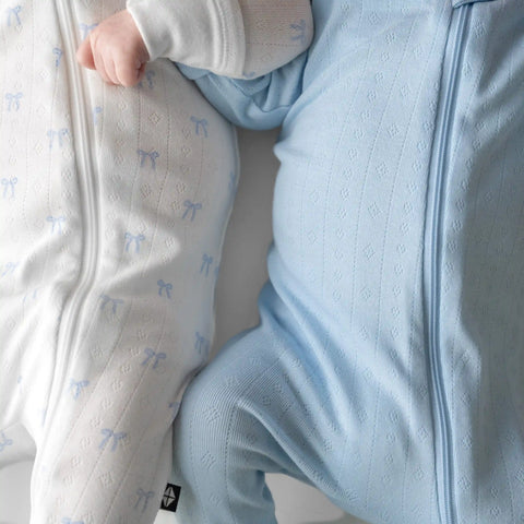 Pointelle Zippered Footie in Breeze