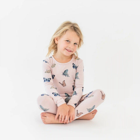 Long Sleeve Pajamas in Blush Butterfly