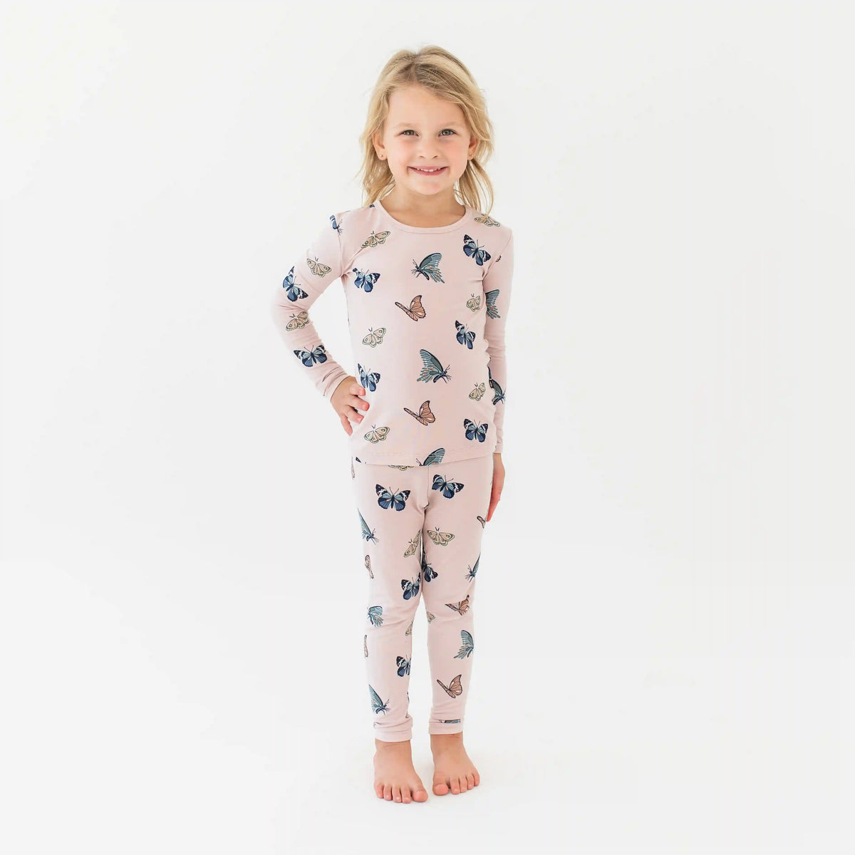 Long Sleeve Pajamas in Blush Butterfly