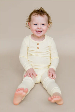 Ribbed Henley Set in Chamomile