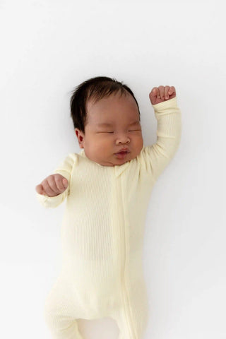 Ribbed Zipper Footie in Chamomile