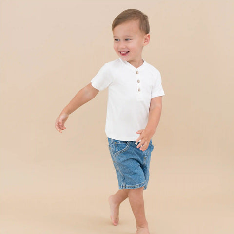 Short Sleeve Toddler Henley Tee in Cloud