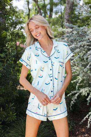 Women's Short Sleeve Pajama Set in Dew Mahjong