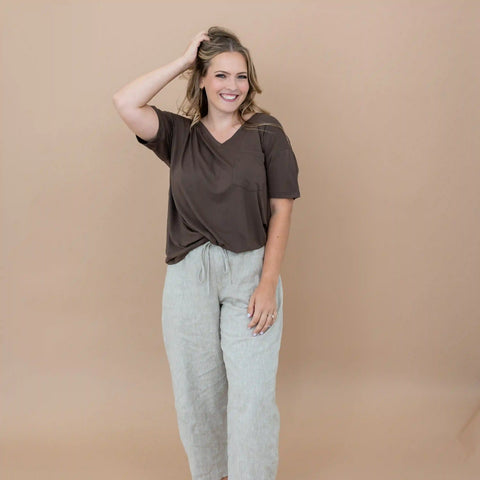 Women's Oversized V-Neck Tee in Espresso