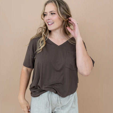 Women's Oversized V-Neck Tee in Espresso