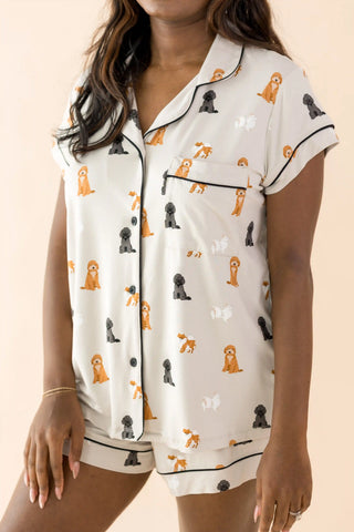 Women's Short Sleeve Pajama Set in Fluffy Dog