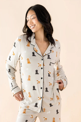 Long-Sleeved Women's Pajama Set in Fluffy Dog