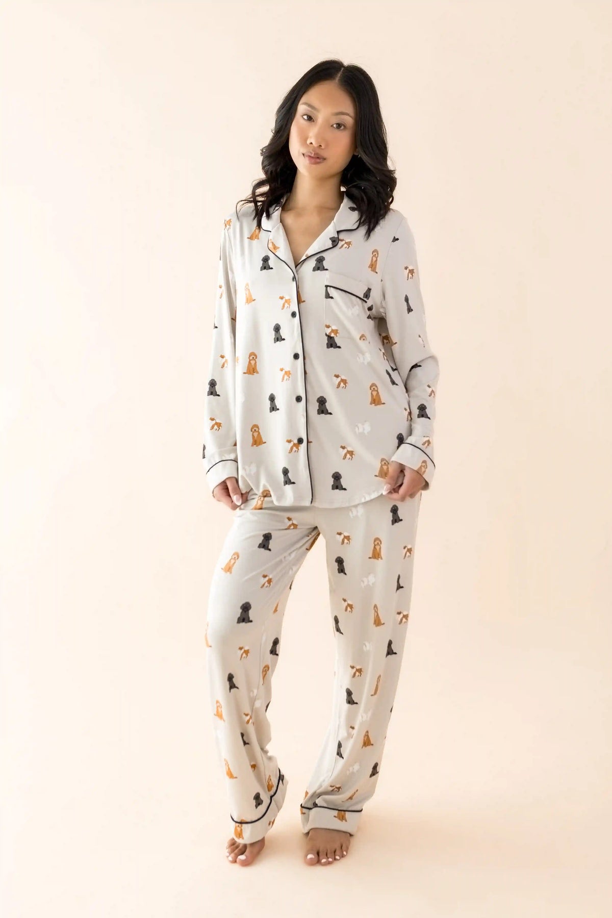 Long-Sleeved Women's Pajama Set in Fluffy Dog