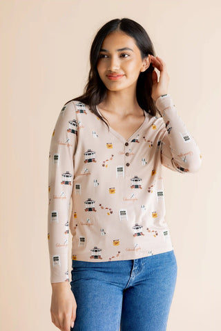 Women's Long Sleeve Henley Tee in Gilmore Girls