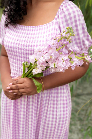 Women’s Smocked Dress in Gingham Thistle