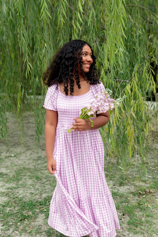 Women’s Smocked Dress in Gingham Thistle