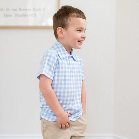 Toddler Short Sleeve Polo in Gingham Breeze