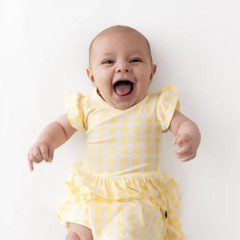 Twirl Bodysuit Dress in Gingham Chamomile