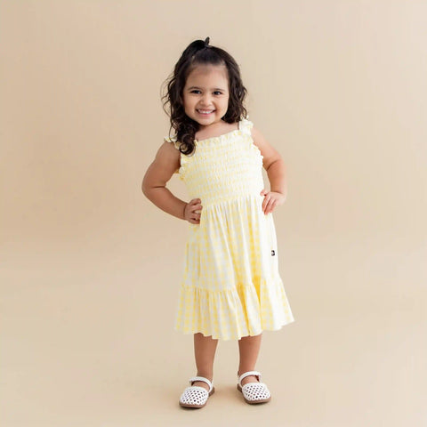 Smocked Dress in Gingham Chamomile