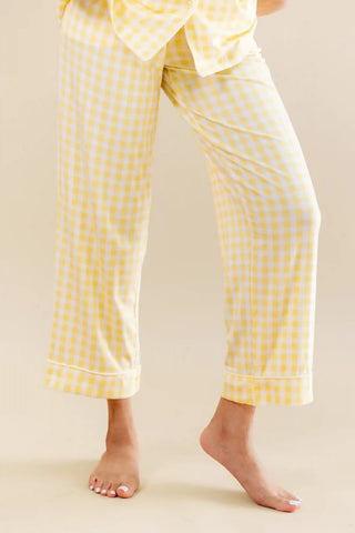 Women's Short Sleeve Cropped Pajama Set in Gingham Chamomile