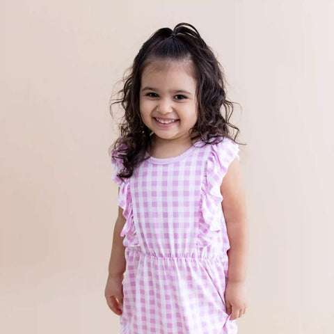 Bubble Romper in Gingham Thistle