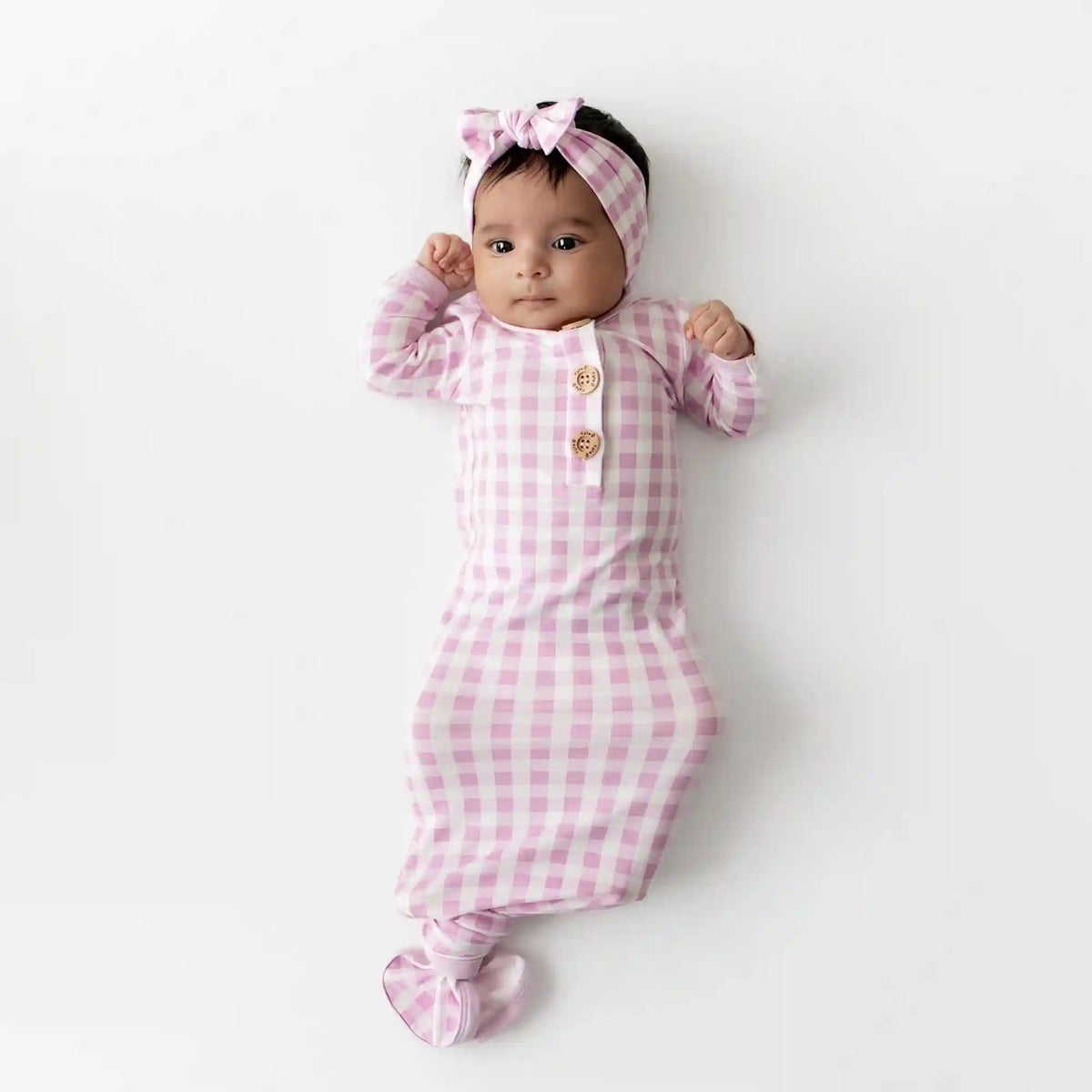 Knotted Gown with Bow Set in Gingham Thistle