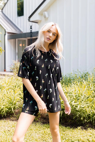 Women’s Biker Short Set in Midnight Wildflower