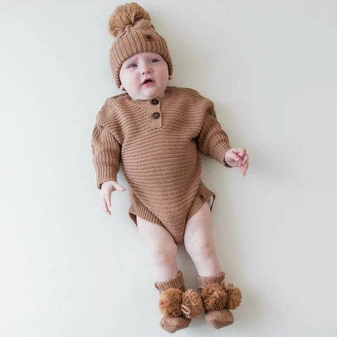 Chunky Cable Knit Beanie in Latte