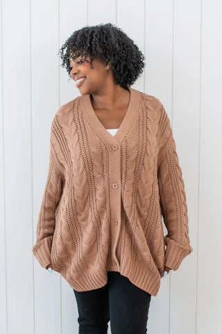 Cable Knit Adult Cardigan in Latte