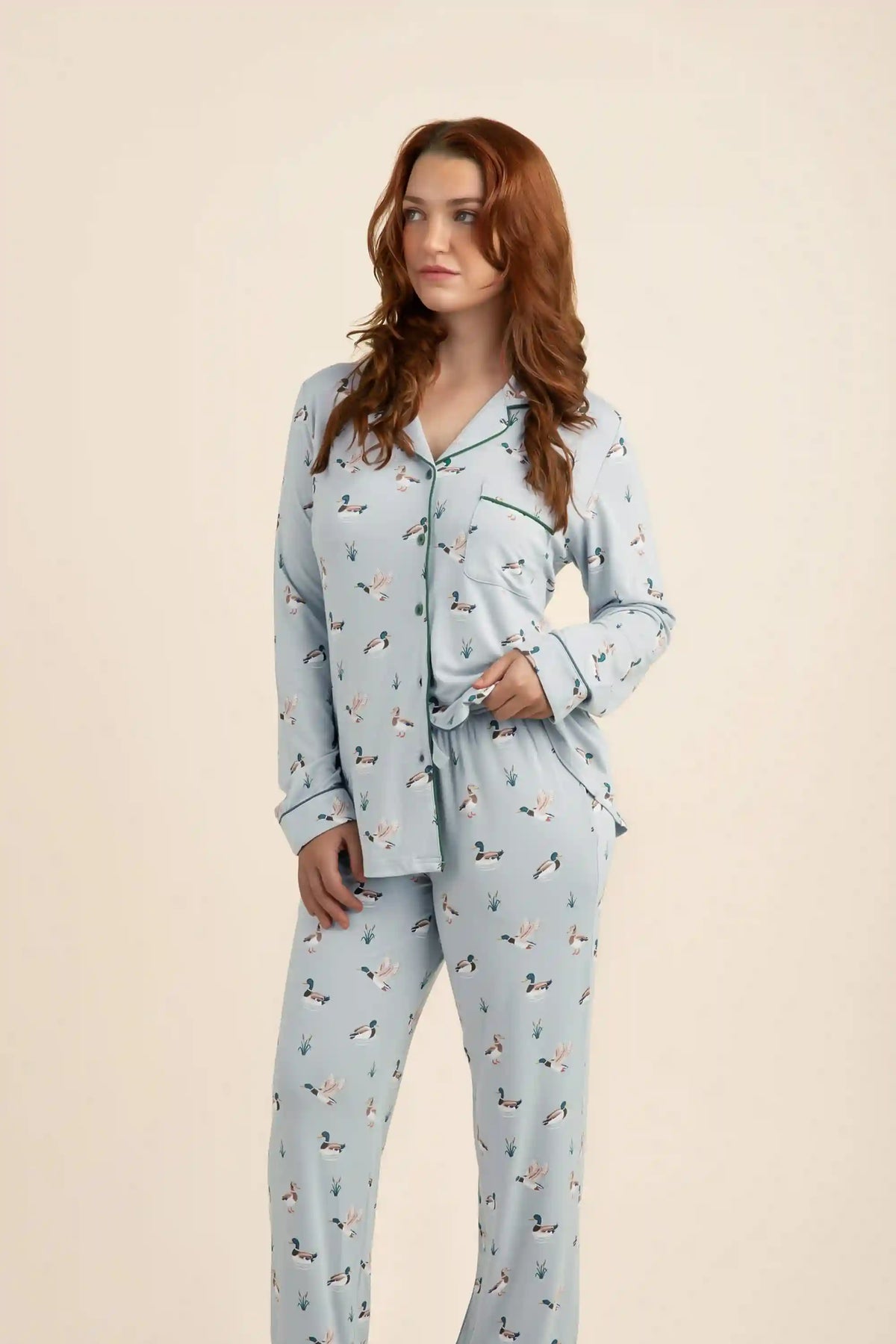 Long-Sleeved Women's Pajama Set in Mallard Duck