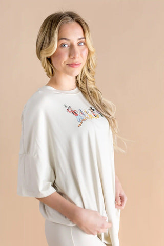 Women’s Biker Short Set in Mickey and Friends on Ecru