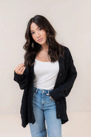Cable Knit Adult Cardigan in Midnight