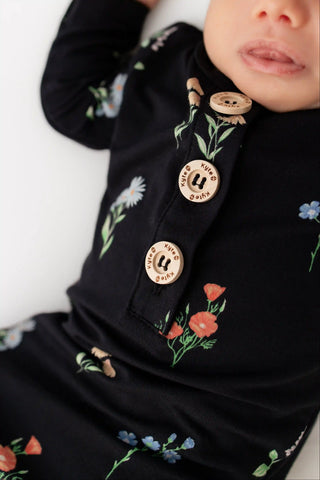 Knotted Gown with Hat Set in Midnight Wildflower