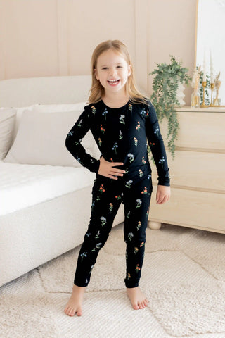Long Sleeve Pajamas in Midnight Wildflower