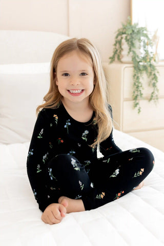 Long Sleeve Pajamas in Midnight Wildflower
