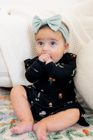 Long Sleeve Twirl Bodysuit Dress in Midnight Wildflower