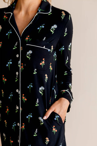 Long Sleeve Women’s Nightshirt in Midnight Wildflower
