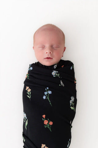 Swaddle Blanket in Midnight Wildflower