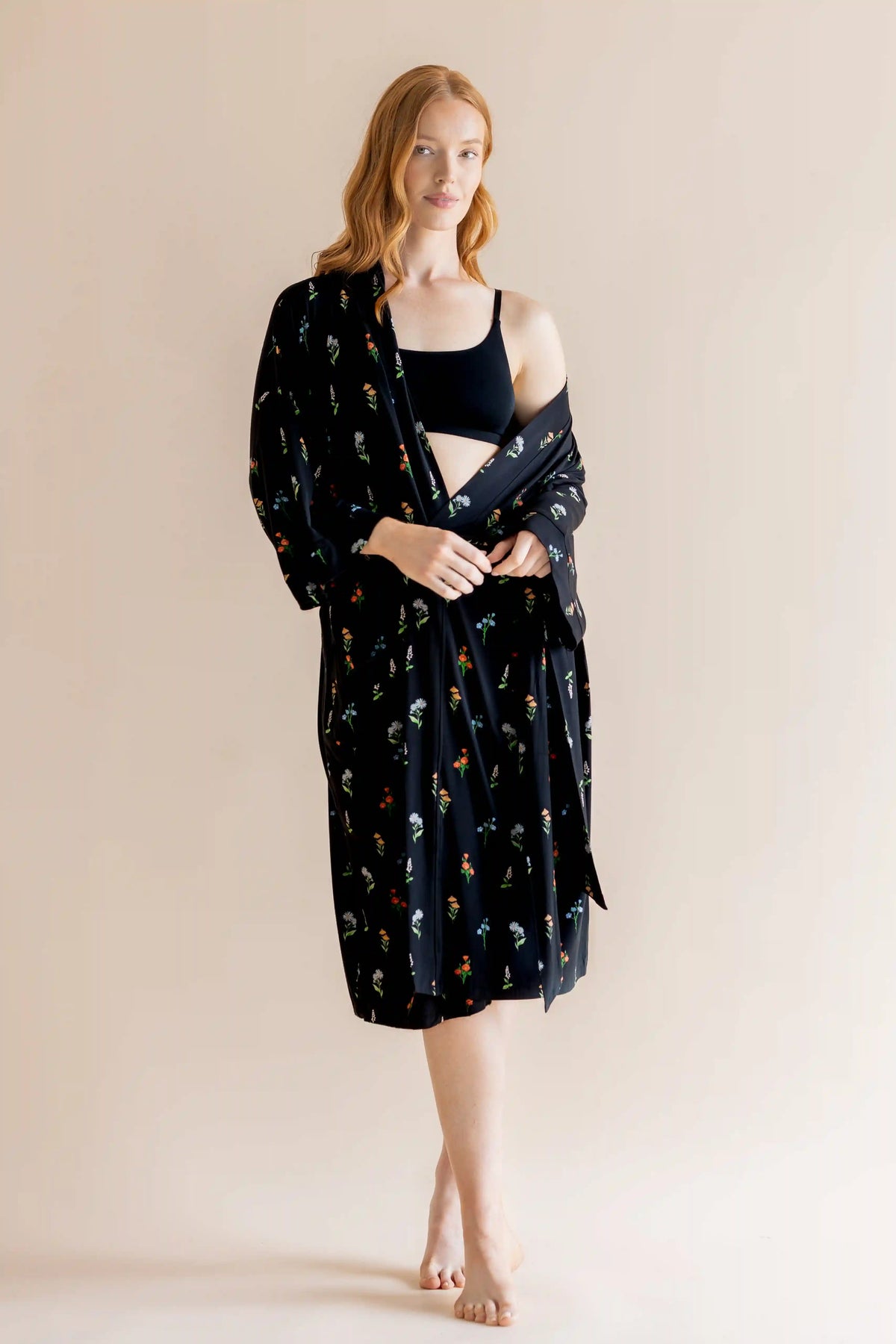 Women’s Kimono Robe in Midnight Wildflower