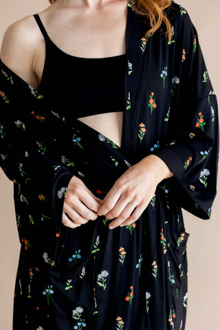 Women’s Kimono Robe in Midnight Wildflower
