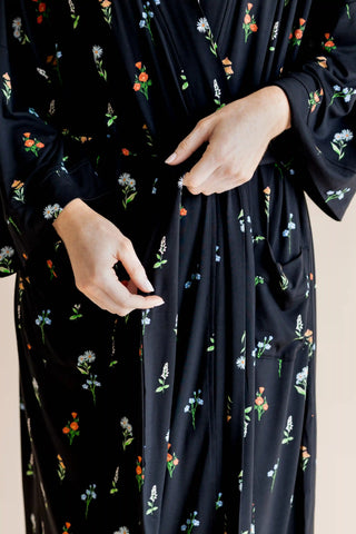 Women’s Kimono Robe in Midnight Wildflower