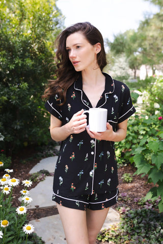 Women's Short Sleeve Pajama Set in Midnight Wildflower