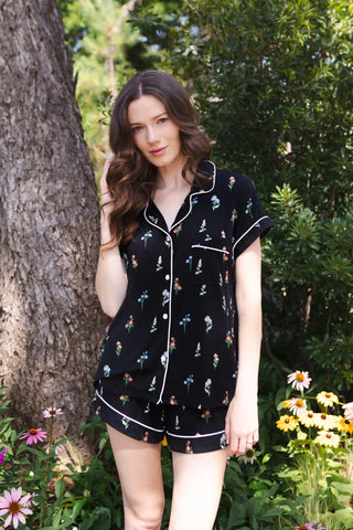 Women's Short Sleeve Pajama Set in Midnight Wildflower