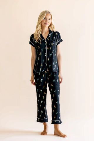 Women's Short Sleeve Cropped Pajama Set in Midnight Wildflower