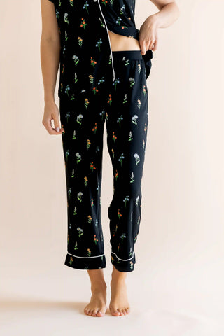 Women's Short Sleeve Cropped Pajama Set in Midnight Wildflower