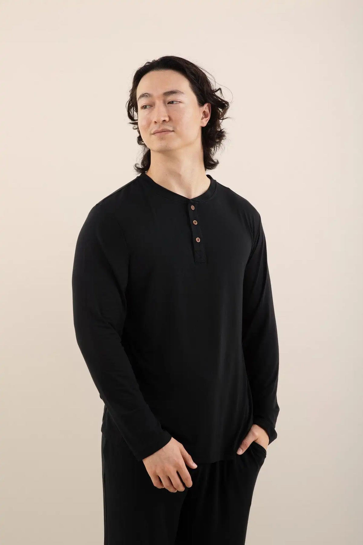 Men's Long Sleeve Henley Top in Midnight