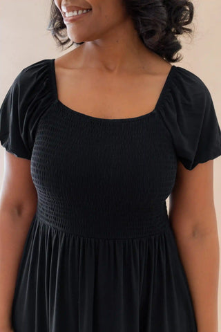 Women’s Smocked Dress in Midnight