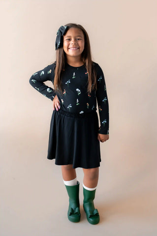 Long Sleeve Toddler Crew Neck Tee in Midnight Wildflower